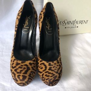 NIB YSL PALAIS Leopard Platform Closed Toe High Heel Pumps Sz 37+ SZ 7.5